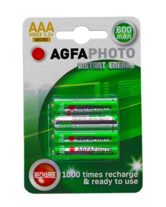 AgfaPhoto Rechargeable AAA Batteries 600 mAh Pack Of 4 AGFAAA600RTUB4