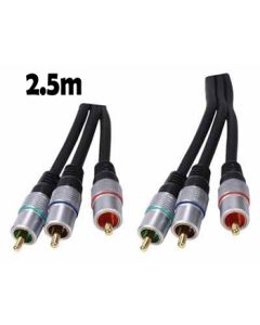 3x RCA Phono Plugs To 3x RCA Phono Plug Lead 2.5m, RGB Gold Plated