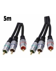 3x RCA Phono Plug To 3x RCA Phono Plug Lead 5m, RGB Gold Plated