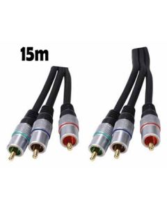 3x RCA Phono Plugs To 3x RCA Phono Plugs Lead 15m, RGB Gold Plated