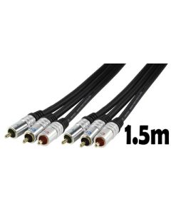 3x RCA Phono Plugs To 3x RCA Phono Plugs Lead 1.5m, RGB Gold Plated