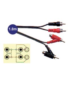 2x RCA Phono Plug To 2x Stackable (2x Phono Plug + 2x Phono Socket) Lead 1.8m