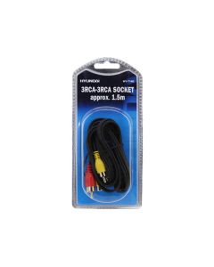 3x RCA Phono Plugs To 3x RCA Phono Sockets Lead 1.5m