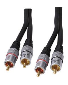 2x RCA Phono Plugs To 2x RCA Phono Plugs Lead 1.5m, Gold Plated