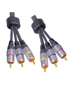 3x RCA Phono Plugs To 3x RCA Phono Plugs Lead 1.5m, Gold plated