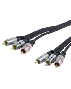 3x RCA Phono Plugs To 3x RCA Phono Plugs Lead 1.5m, Gold Plated