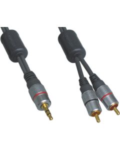 3.5mm Stereo Plug to 2 Phono Plugs Lead 3m Gold Plated Pins