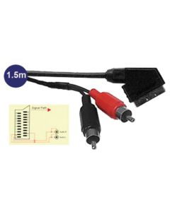 Scart Plug to 2x RCA Phono Male Plugs Lead 1.5m