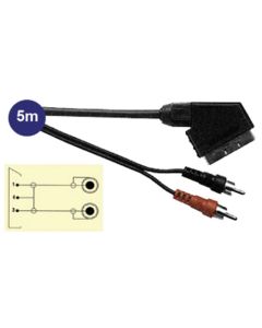Scart Plug to 2x RCA Phono Male Plugs Lead 5m
