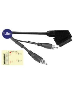 Scart Plug to 2x RCA Phono Male Plugs Lead 1.5m A/V Out
