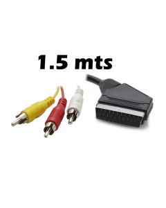 Scart Plug to 3x RCA Phono Male Plugs Lead 1.5m Stereo Audio & Video in