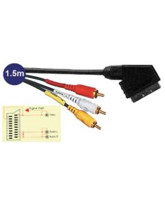 Scart Plug to 3x RCA Phono Male Plugs Lead 1.5m Audio & Video out