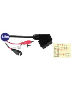 Scart Plug to SVHS and 2x RCA Phono Plugs Lead 1.5m