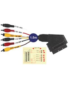 Scart Plug to 6x RCA Phono Male Plugs Lead 1.5m