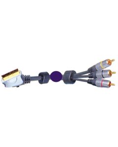 Scart Plug To 3x RCA Phono Plugs Lead 0.75m With Switch