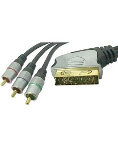 Scart Plug to 3x RCA Phono Male Plugs Lead 2.5m Gold Plated