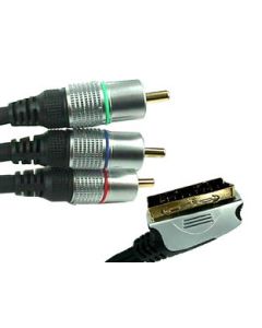 Scart Plug to 3x RCA Phono Male Plugs Lead 10m, Gold Plated